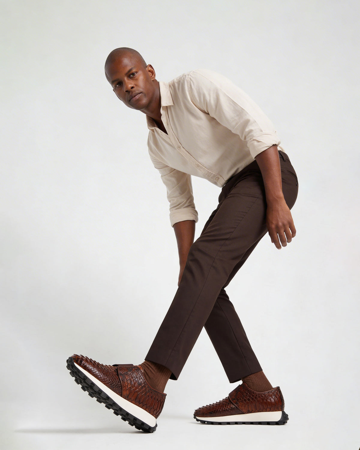 The Obsidian Tan  Python Leather Men Sneaker