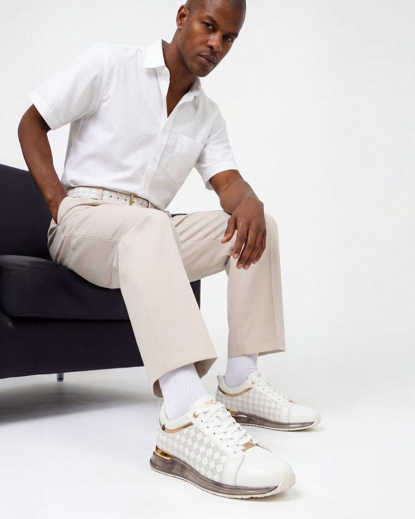 The Cenova White & Gold Leather Men Sneaker
