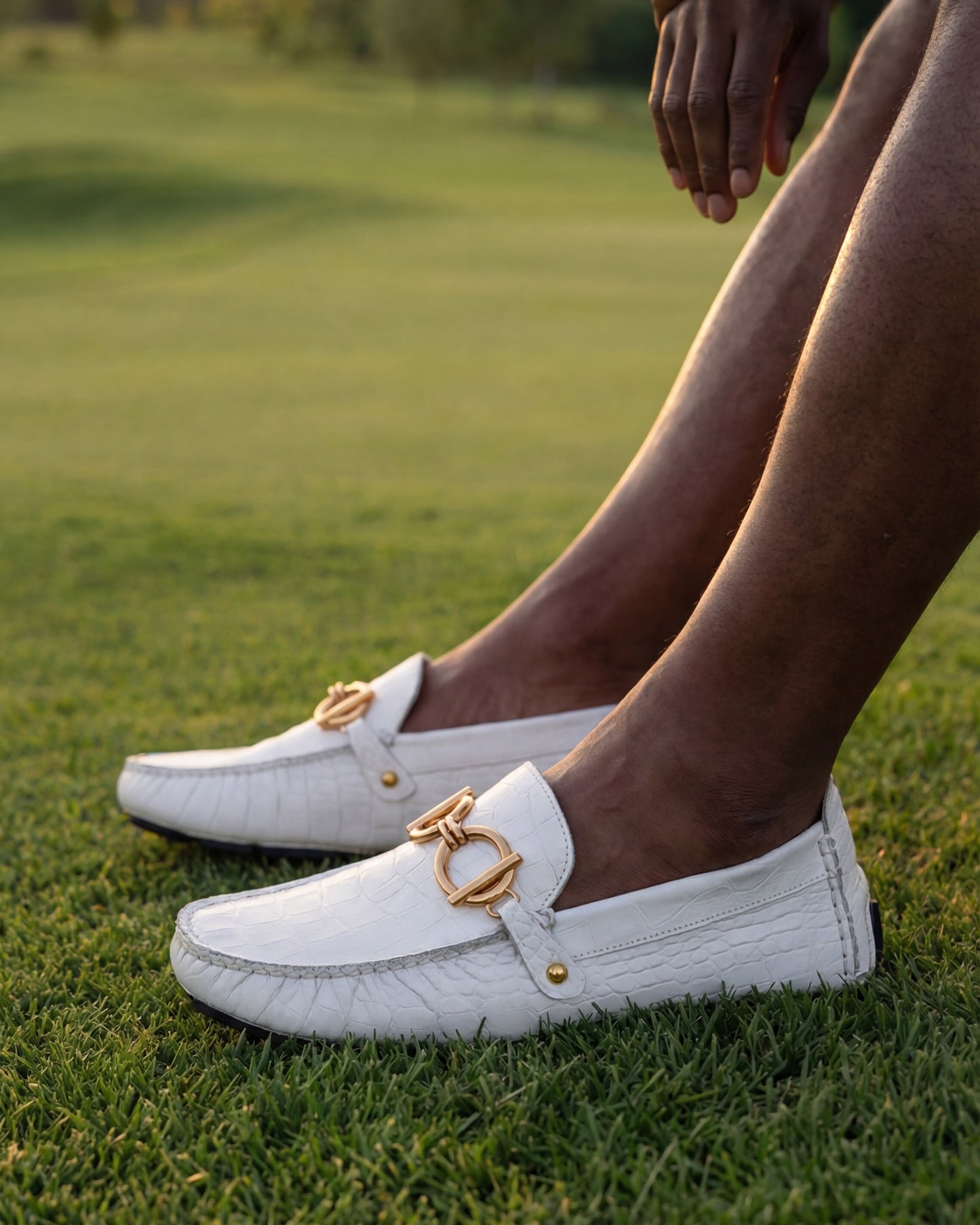 The Pisa White Leather Bit Drive Loafer Men Shoe