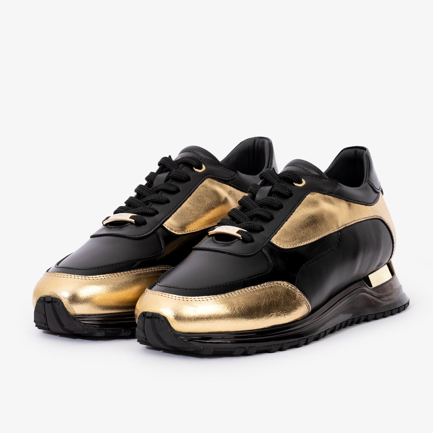Zapatillas de deporte de cuero negro y dorado Arda para hombre