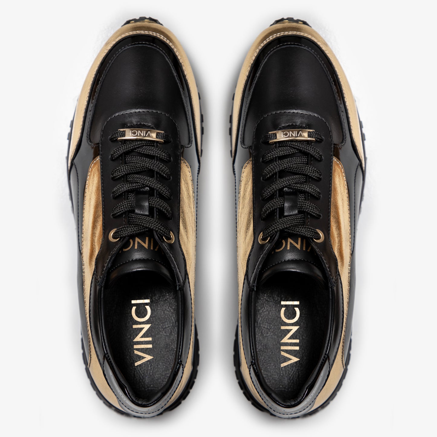Zapatillas de deporte de cuero negro y dorado Arda para hombre
