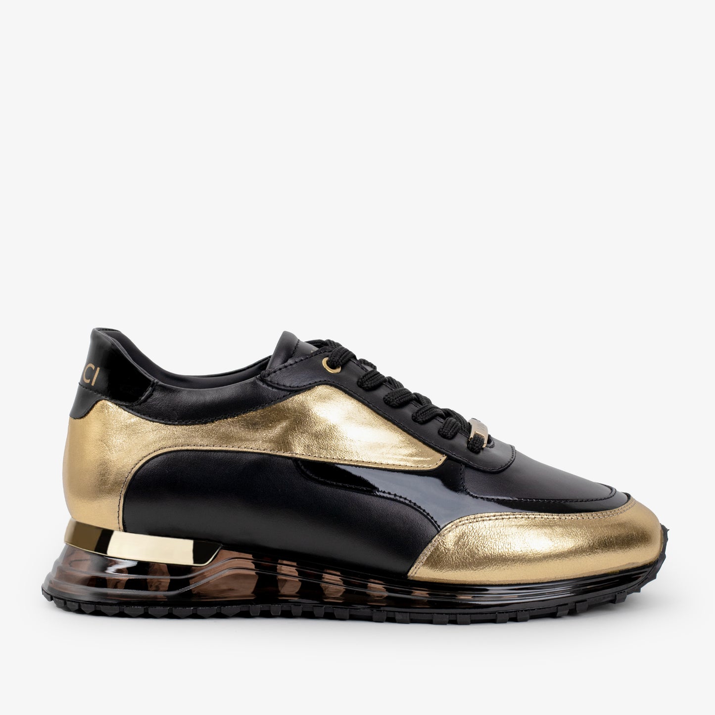 Zapatillas de deporte de cuero negro y dorado Arda para hombre