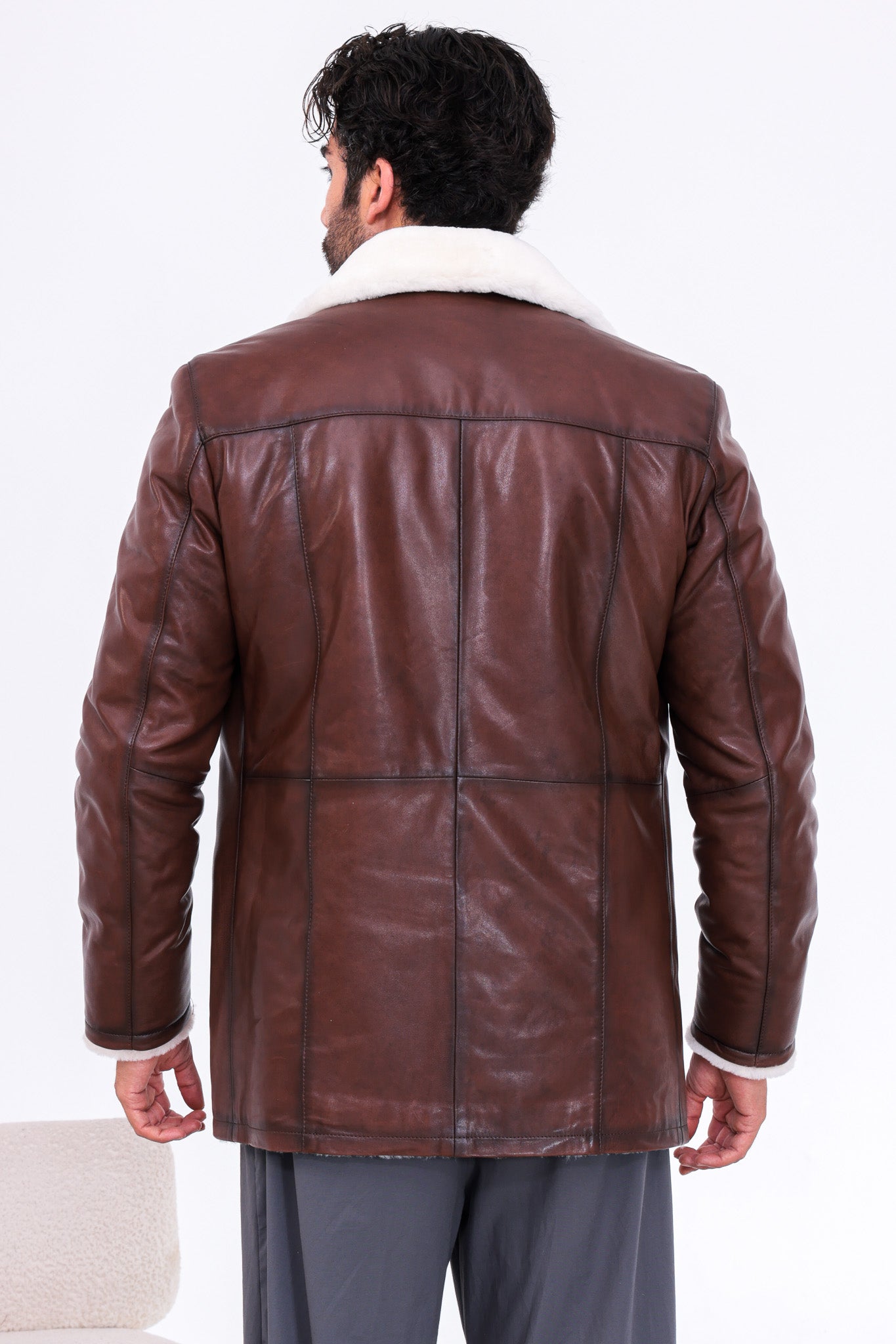 The Montavello Brown Genuine Shearling Leather Men Coat