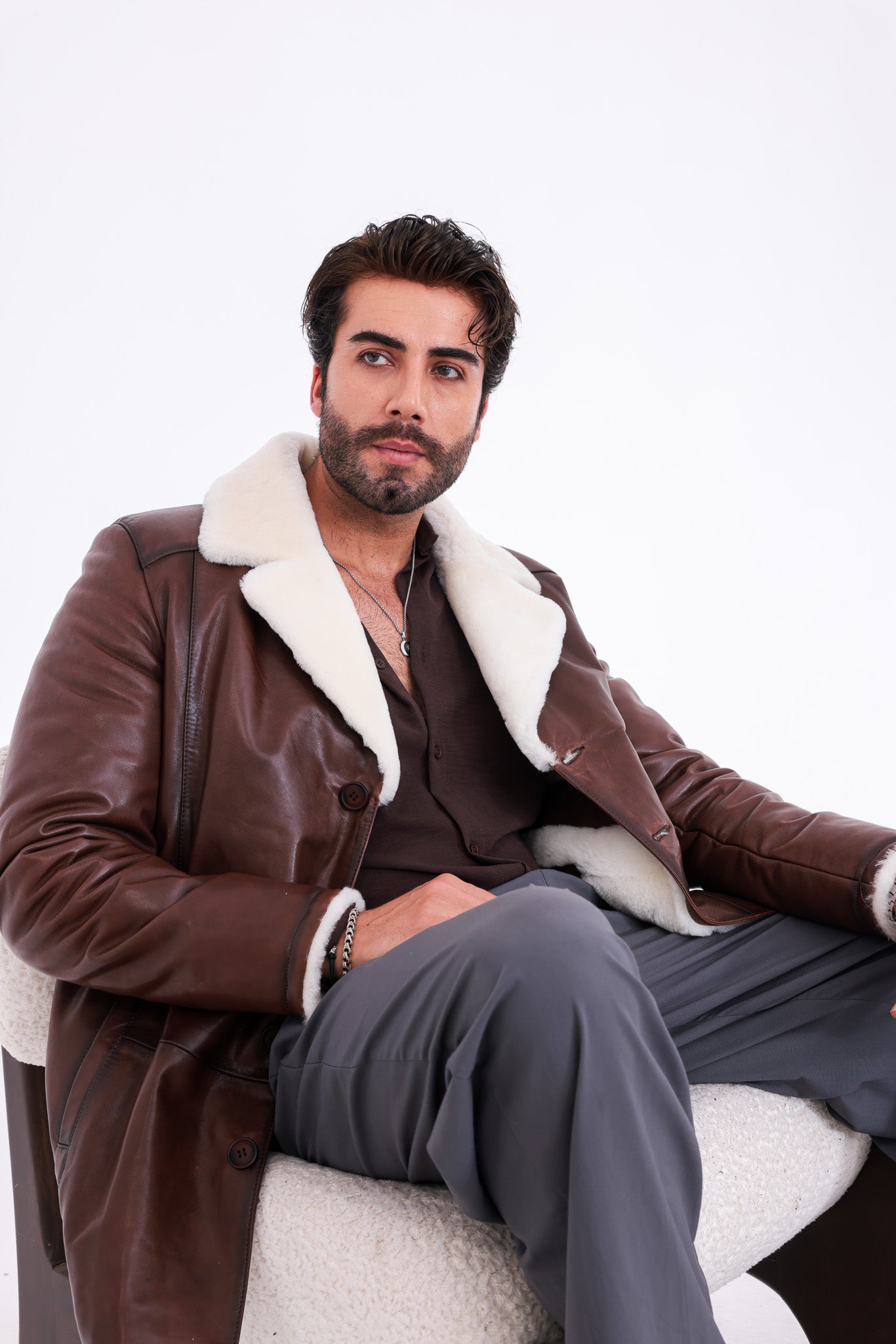 The Montavello Brown Genuine Shearling Leather Men Coat