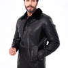 The Avelino Black Genuine Calf Leather Shearling Collar Men Coat