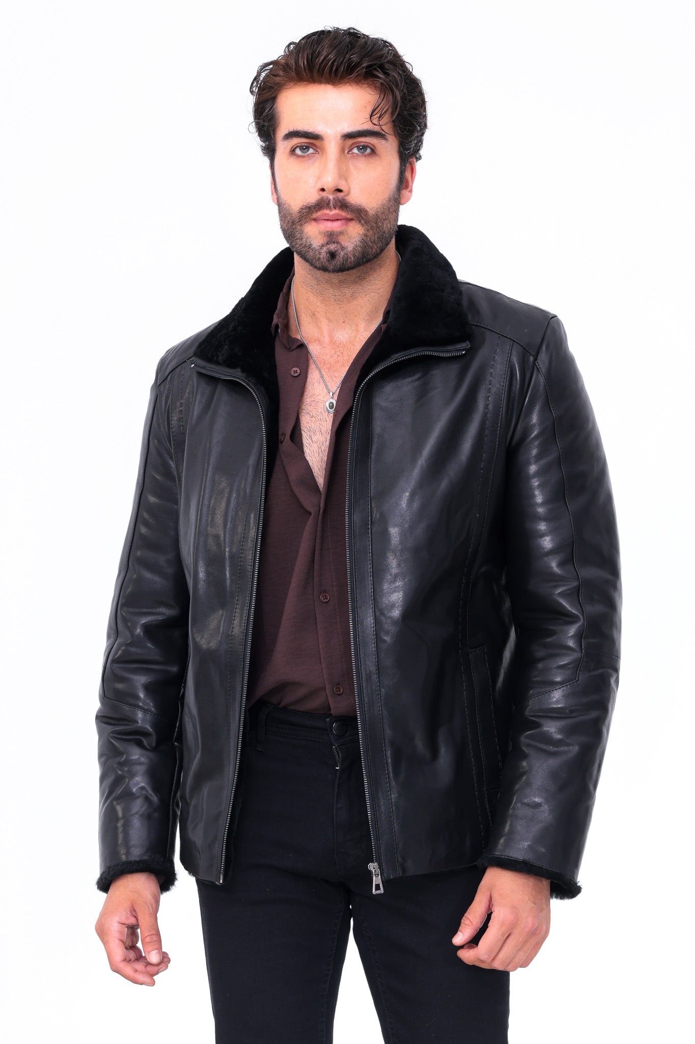 The Sorellano Black Shearling Leather Men Jacket
