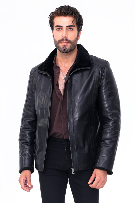 The Sorellano Black Shearling Leather Men Jacket