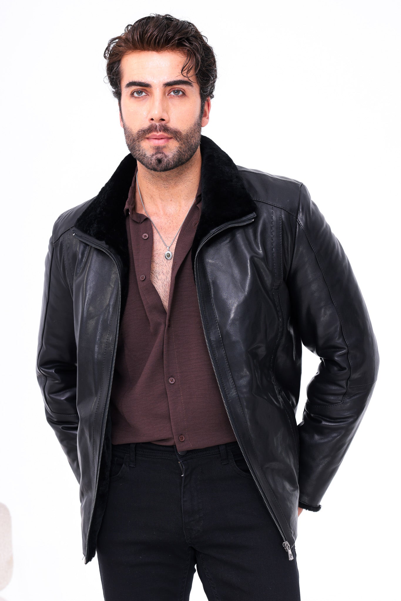 The Sorellano Black Shearling Leather Men Jacket