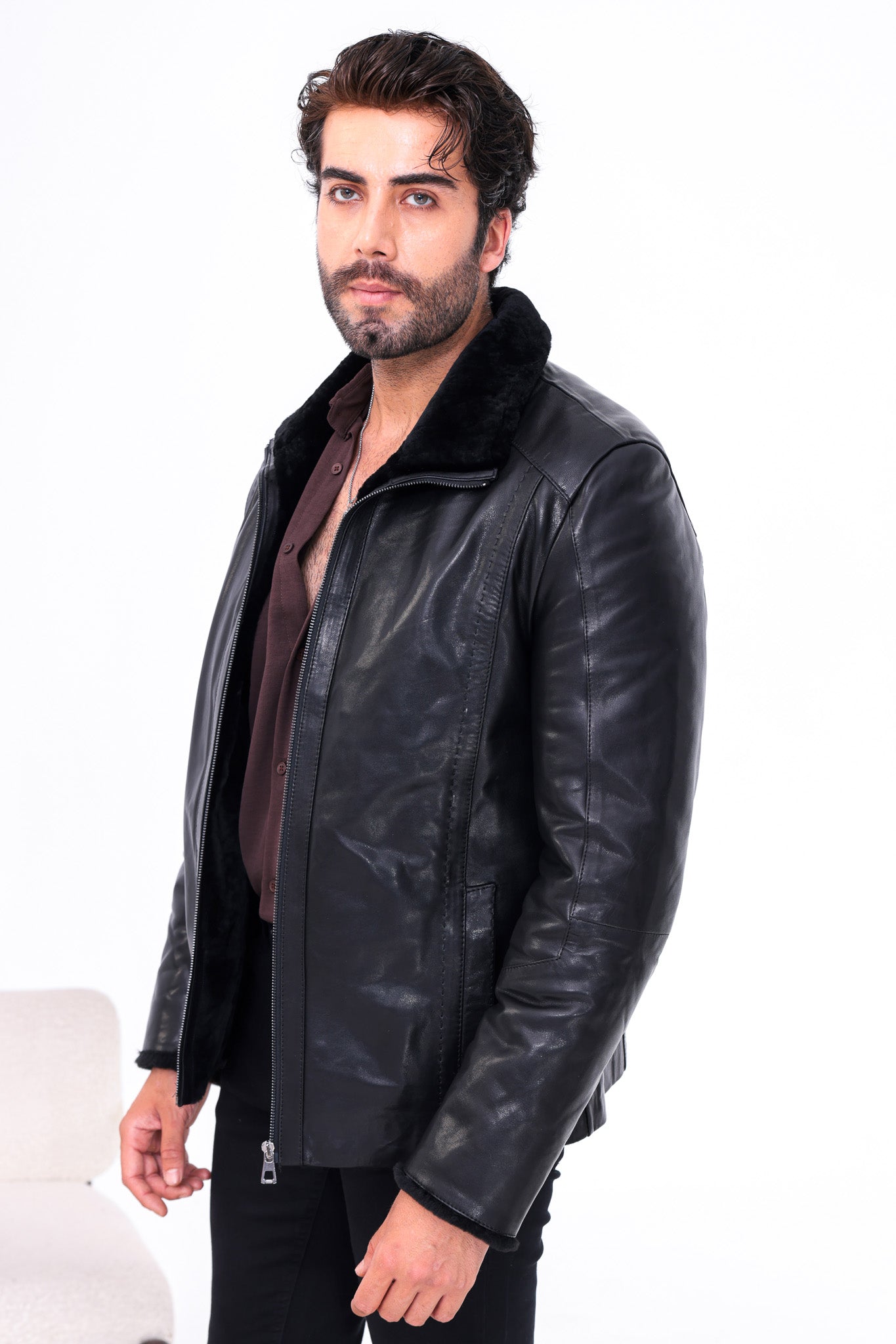 The Sorellano Black Shearling Leather Men Jacket