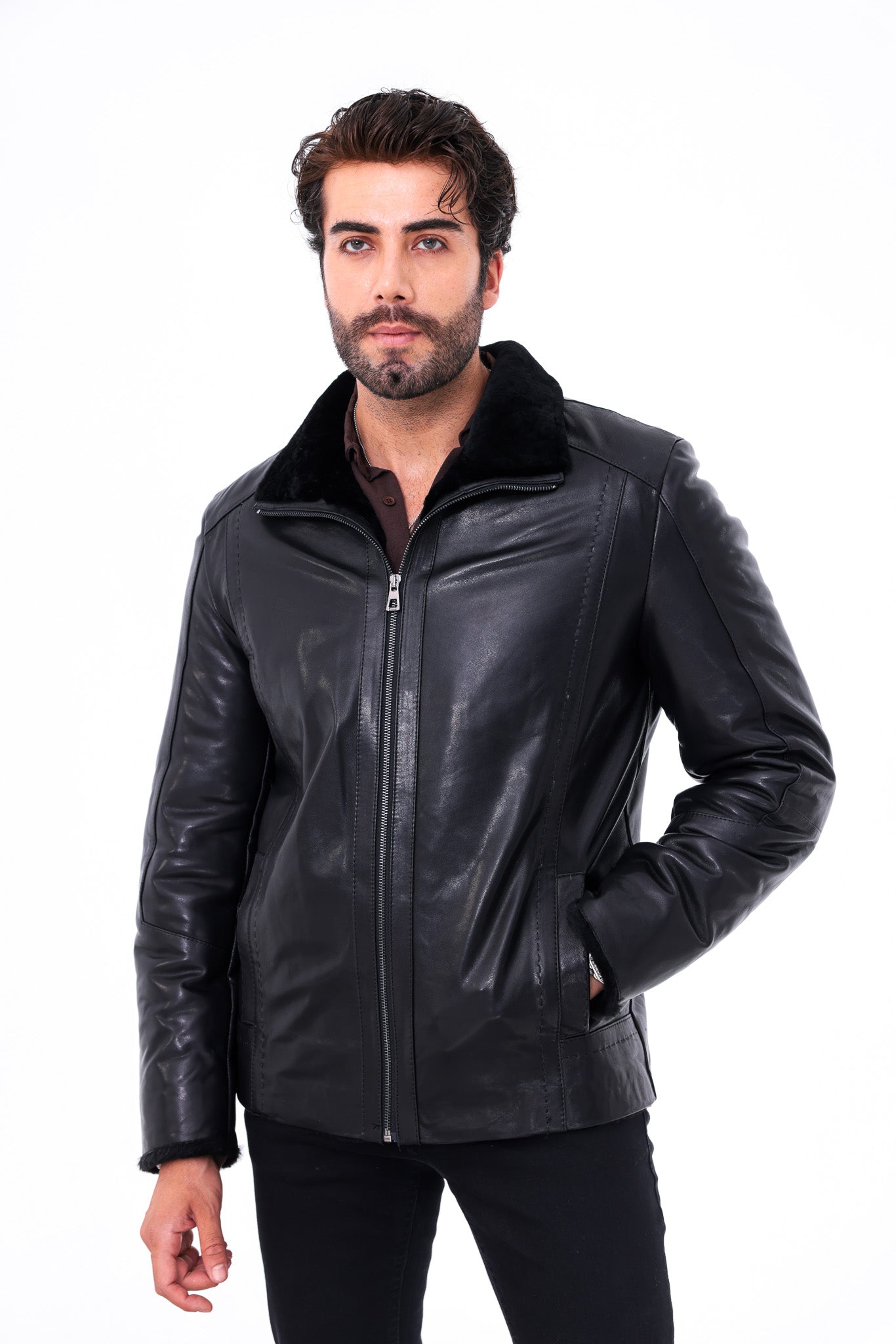 The Sorellano Black Shearling Leather Men Jacket