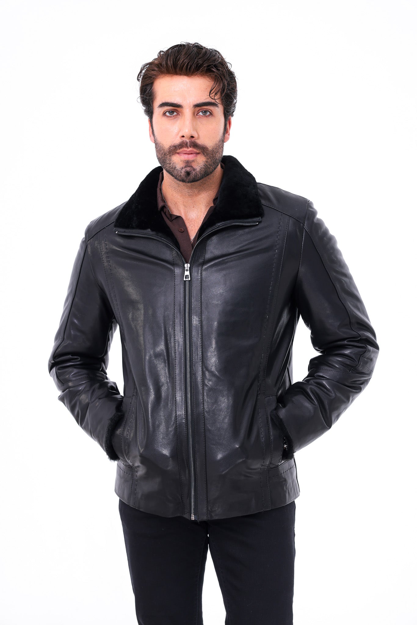 The Sorellano Black Shearling Leather Men Jacket