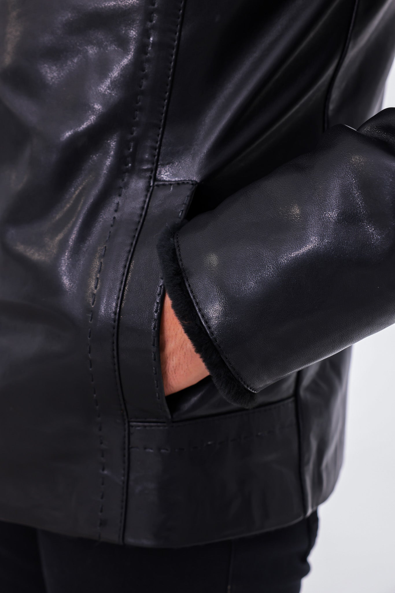 The Sorellano Black Shearling Leather Men Jacket