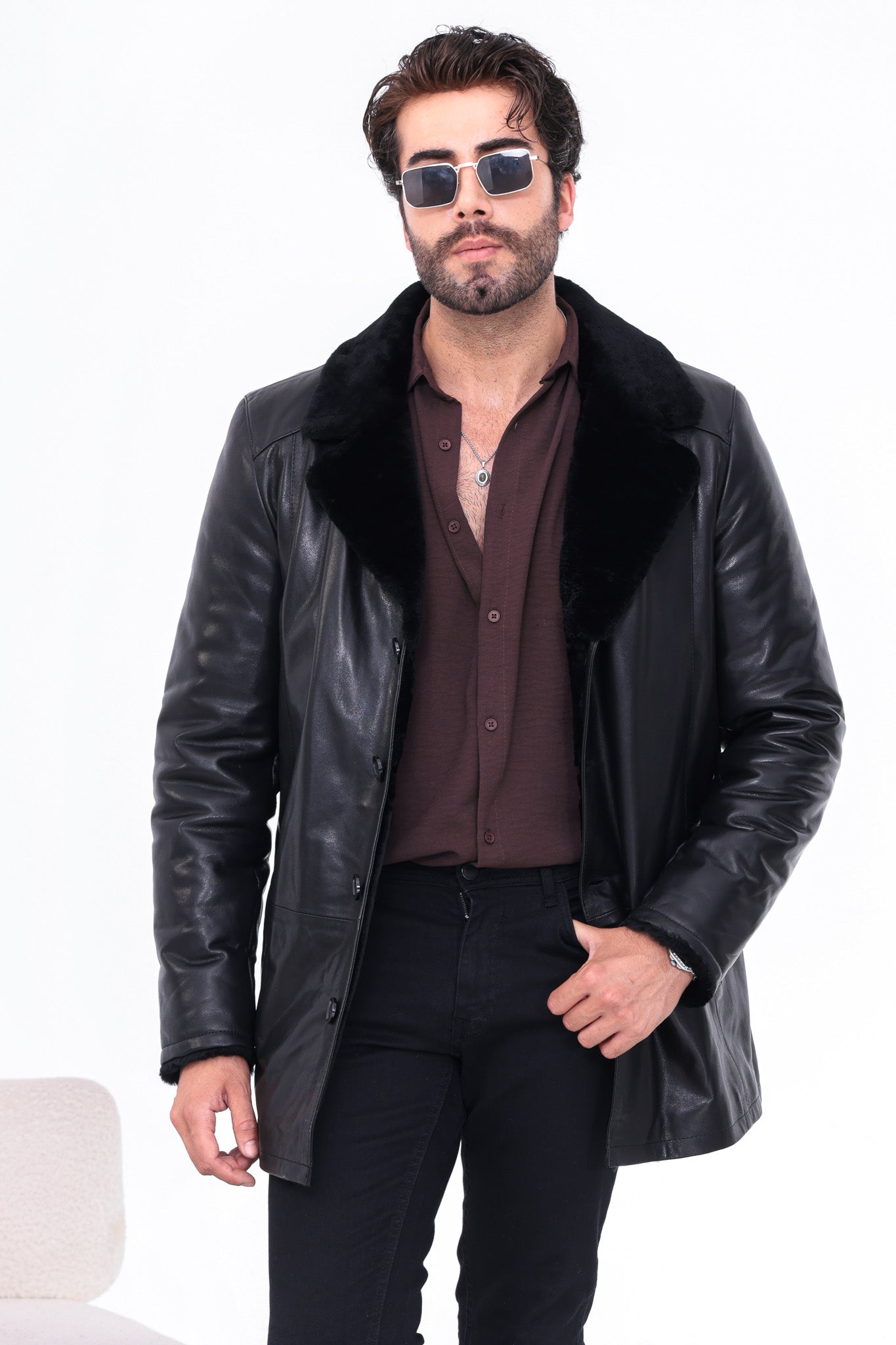 The Montavello Black Genuine Shearling Leather Men Jacket