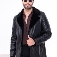 The Montavello Black Genuine Shearling Leather Men Jacket