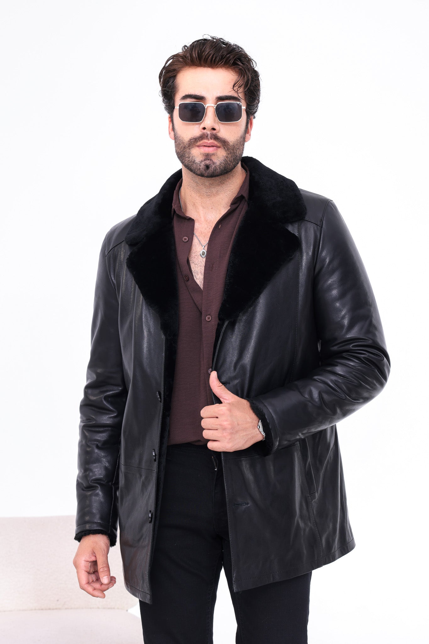 The Montavello Black Genuine Shearling Leather Men Jacket