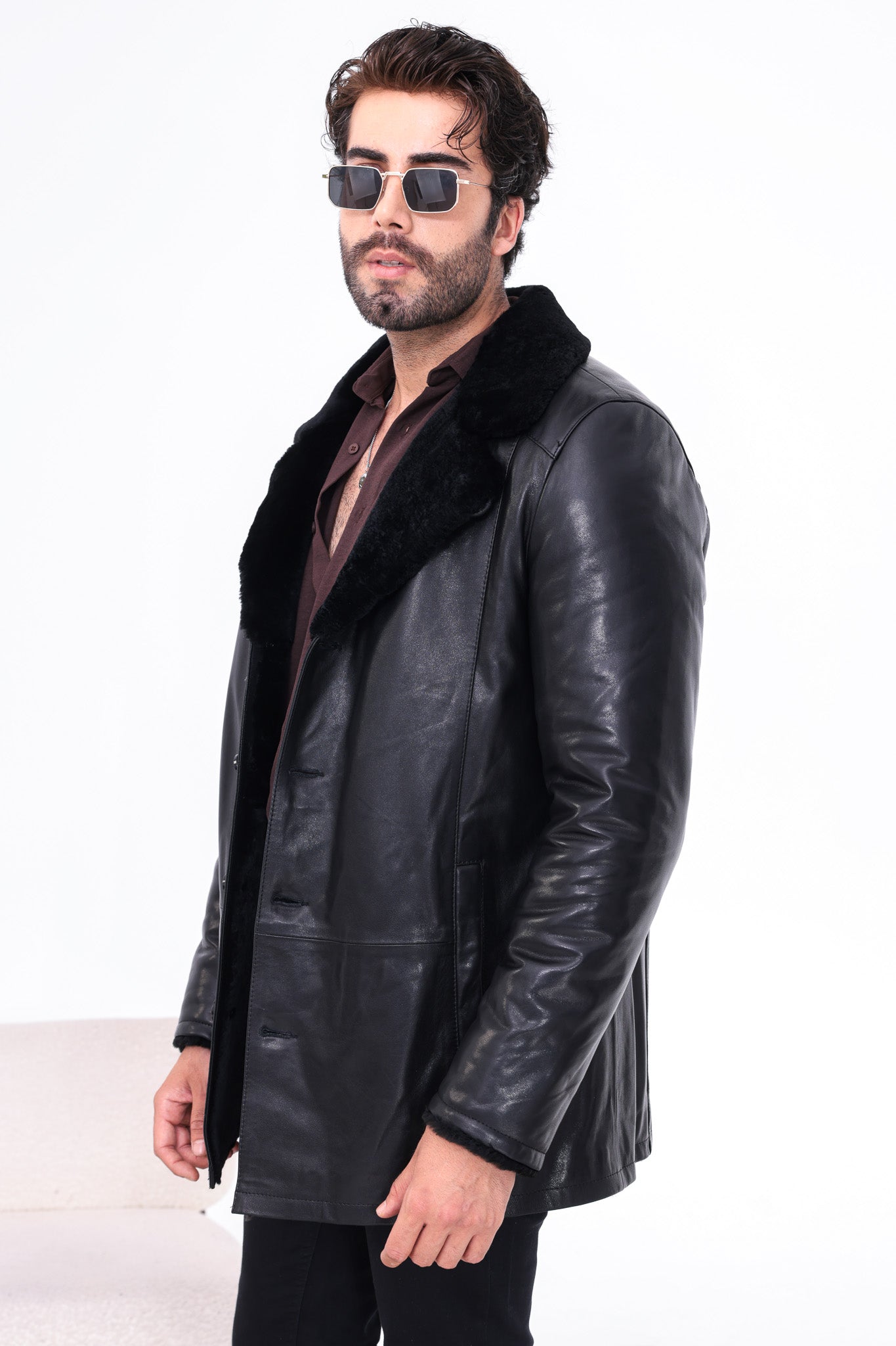 The Montavello Black Genuine Shearling Leather Men Jacket