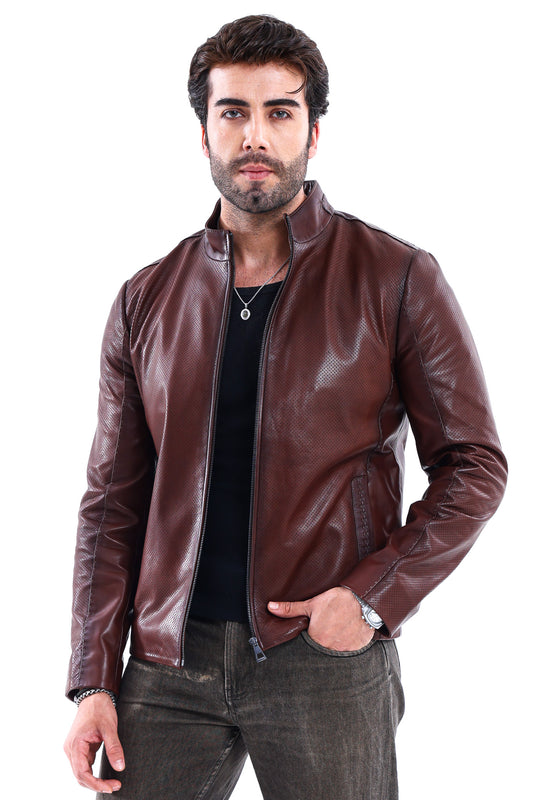 The Valdieri Bordeaux Perforated Genuine Calf Leather Men Jacket