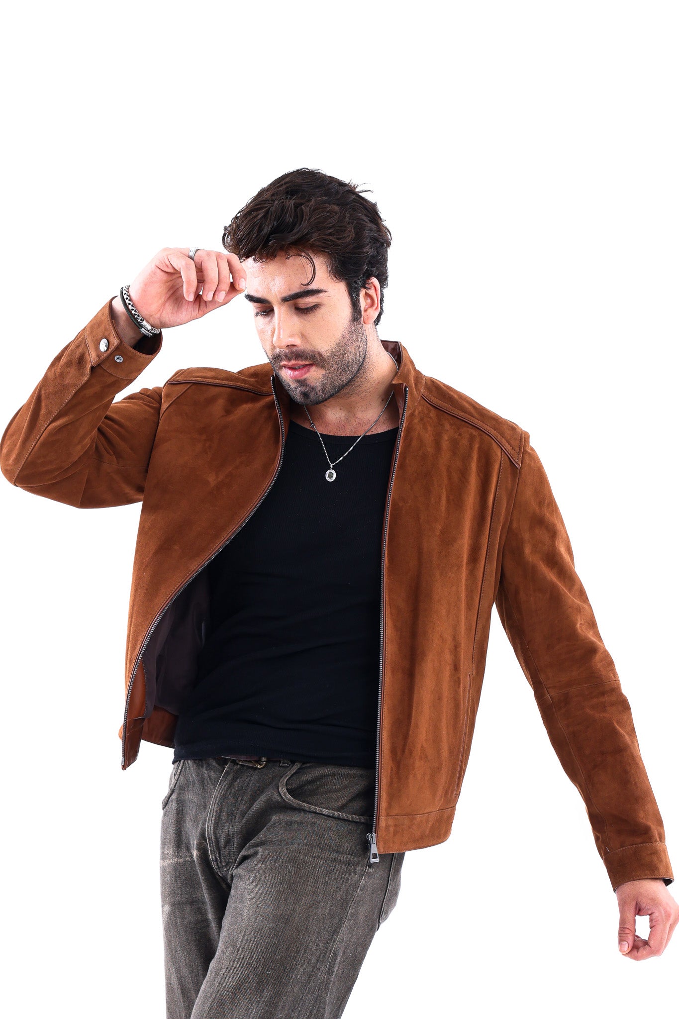The Lucano Cognac Genuine Suede Leather Men Jacket