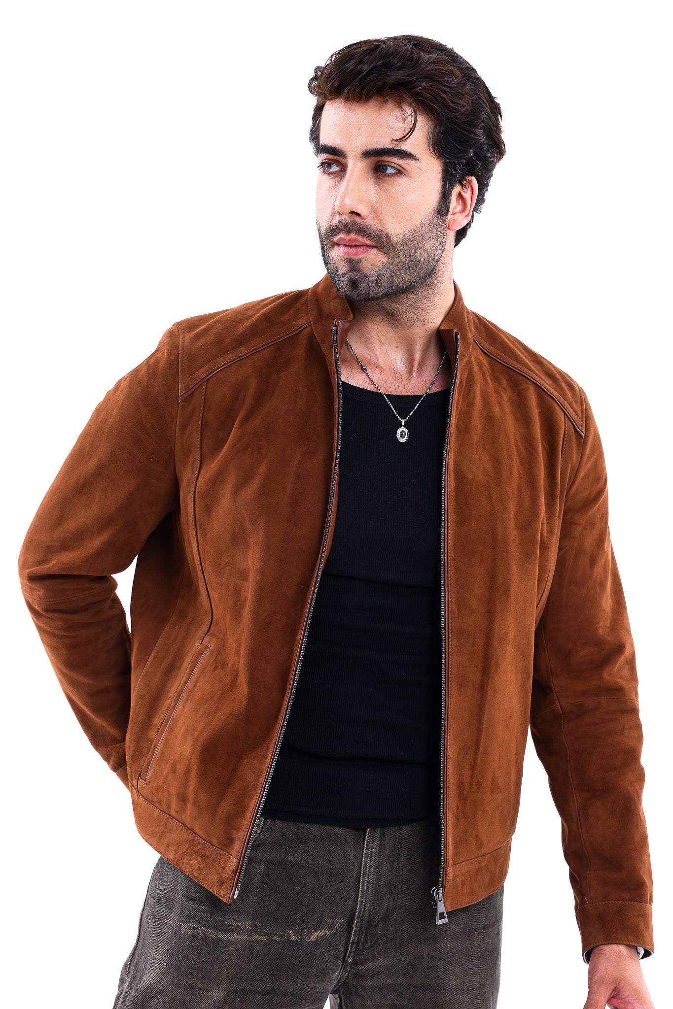 The Lucano Cognac Genuine Suede Leather Men Jacket
