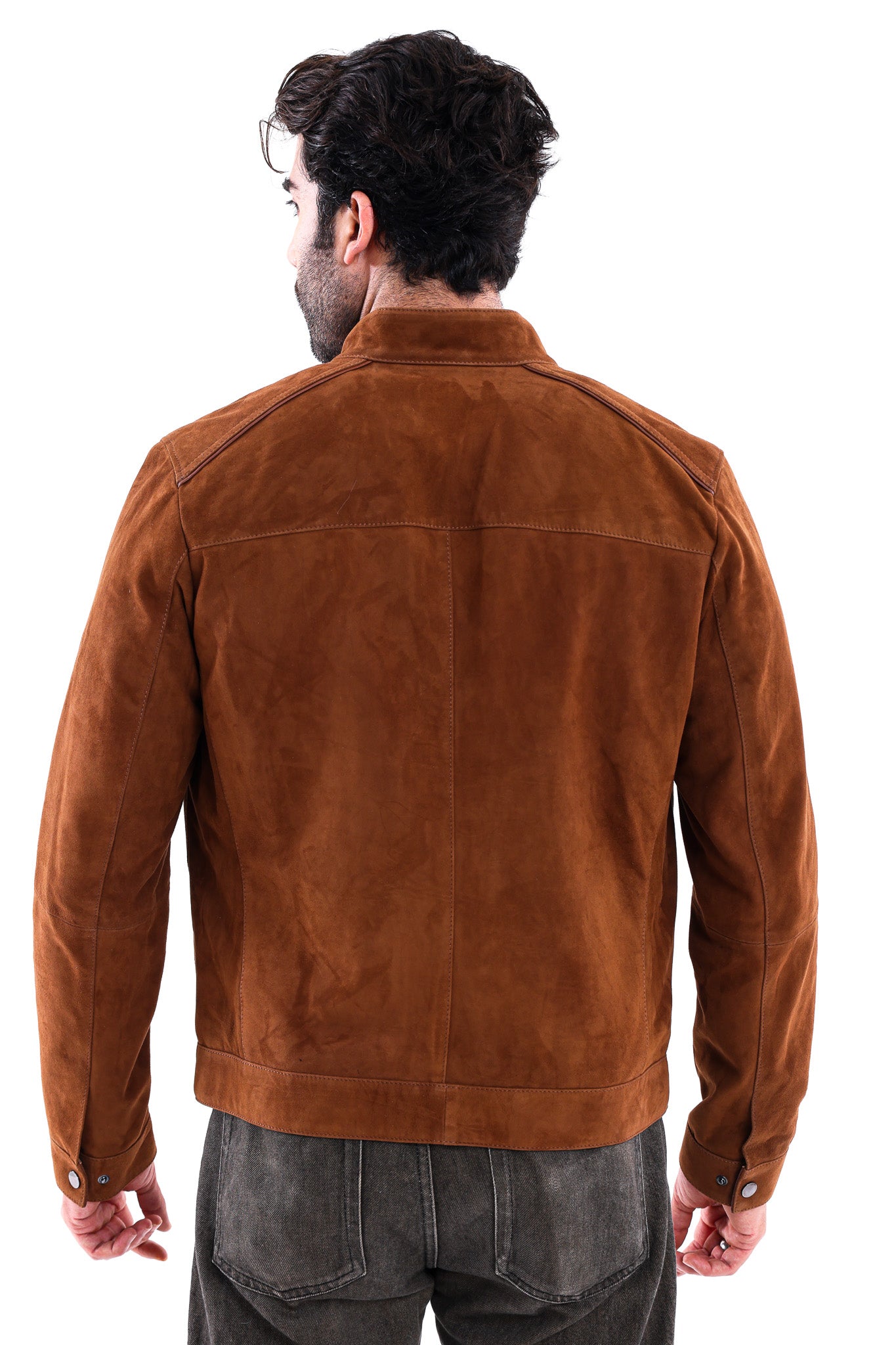 The Lucano Cognac Genuine Suede Leather Men Jacket