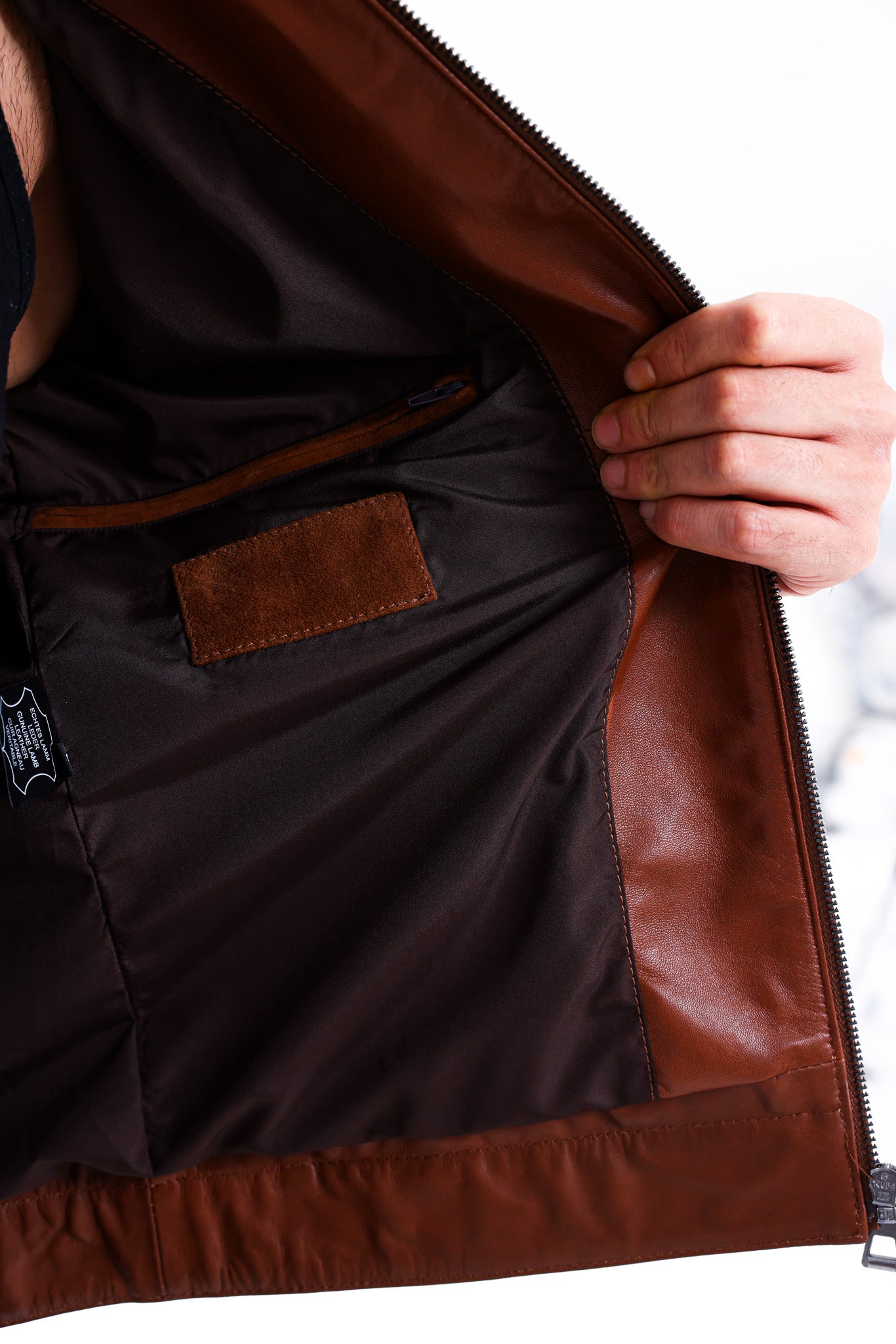 The Lucano Cognac Genuine Suede Leather Men Jacket