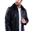 The Bracciano Black Genuine Calf Leather Shearling Collar Men Coat Material