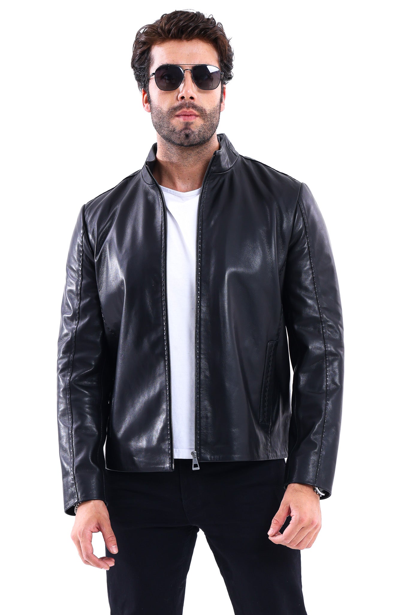 The Valdieri Black Bordeaux Perforated Genuine Calf Leather Men Jacket