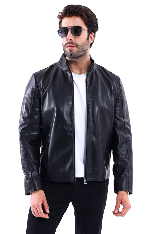 The Valdieri Black Bordeaux Perforated Genuine Calf Leather Men Jacket