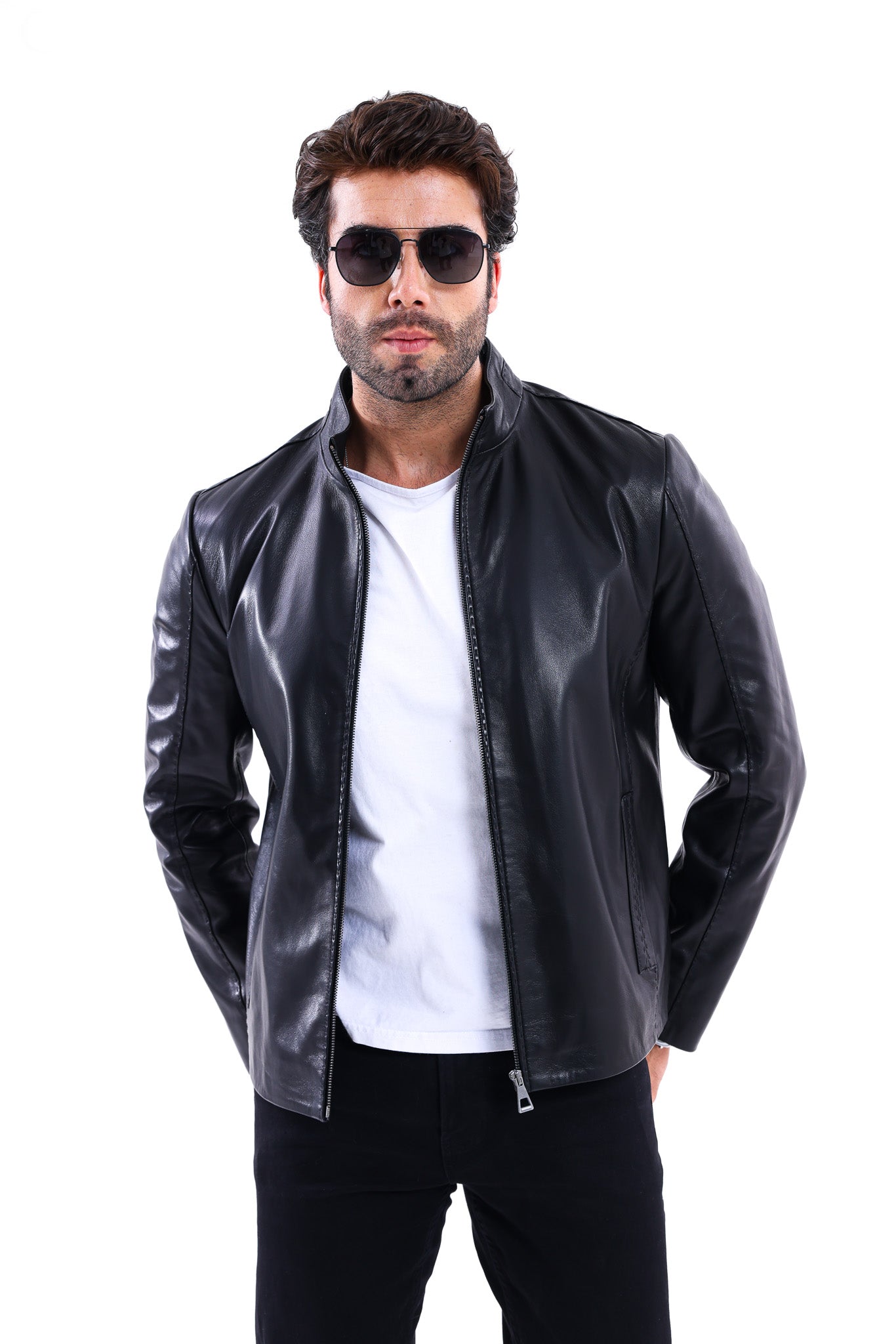 The Valdieri Black Bordeaux Perforated Genuine Calf Leather Men Jacket