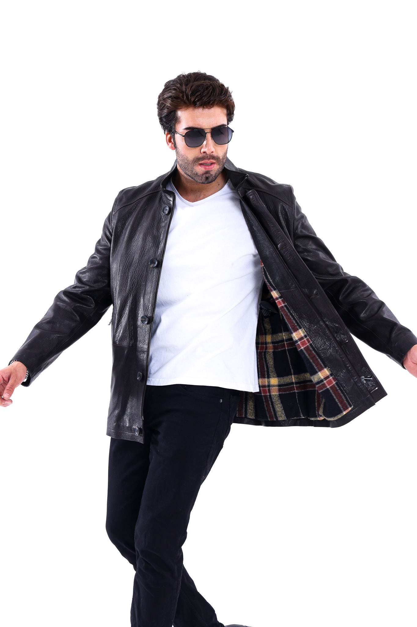 The Bracciano Black Genuine Calf Leather Men Coat – Button Front Edition