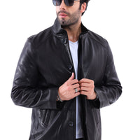 The Bracciano Black Genuine Calf Leather Men Coat – Button Front Edition