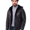 The Varello Dark Brown Genuine Leather Shearling Hooded Men Jacket