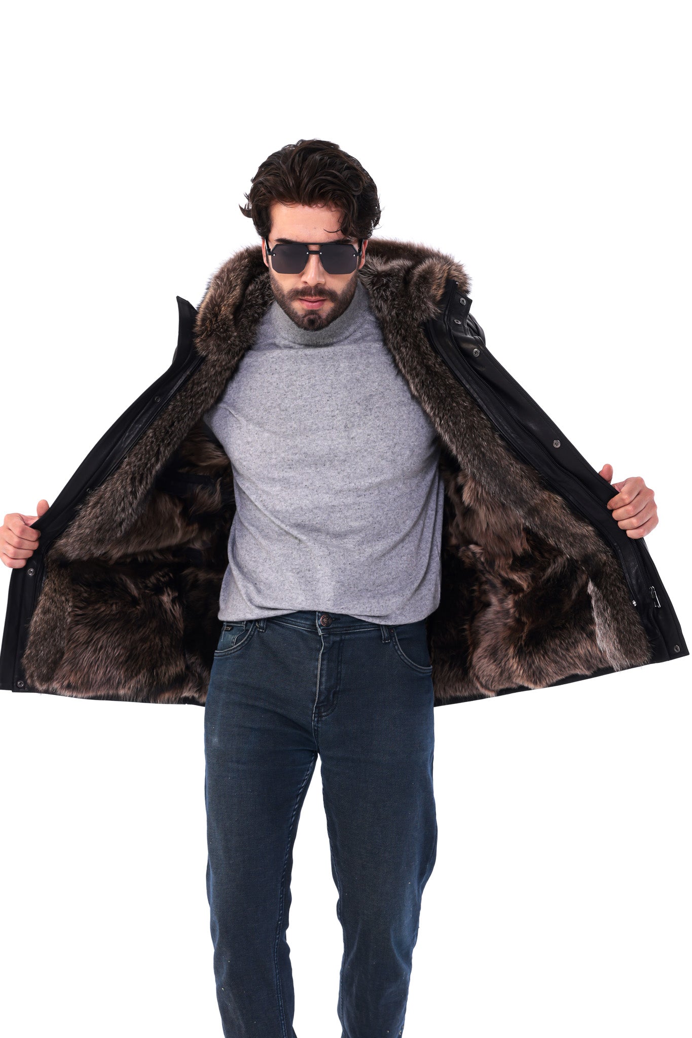 The Montreux Black Genuine Leather Fur-Lined Hooded Men Jacket
