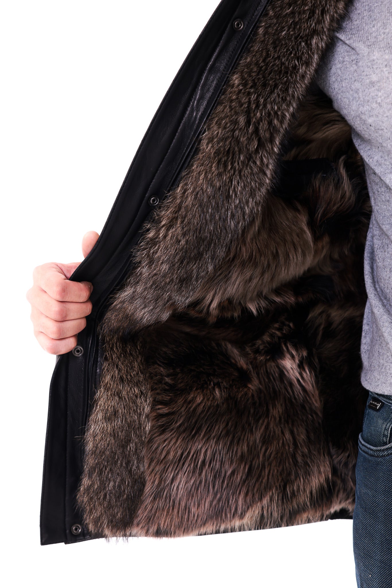 The Montreux Black Genuine Leather Fur-Lined Hooded Men Jacket