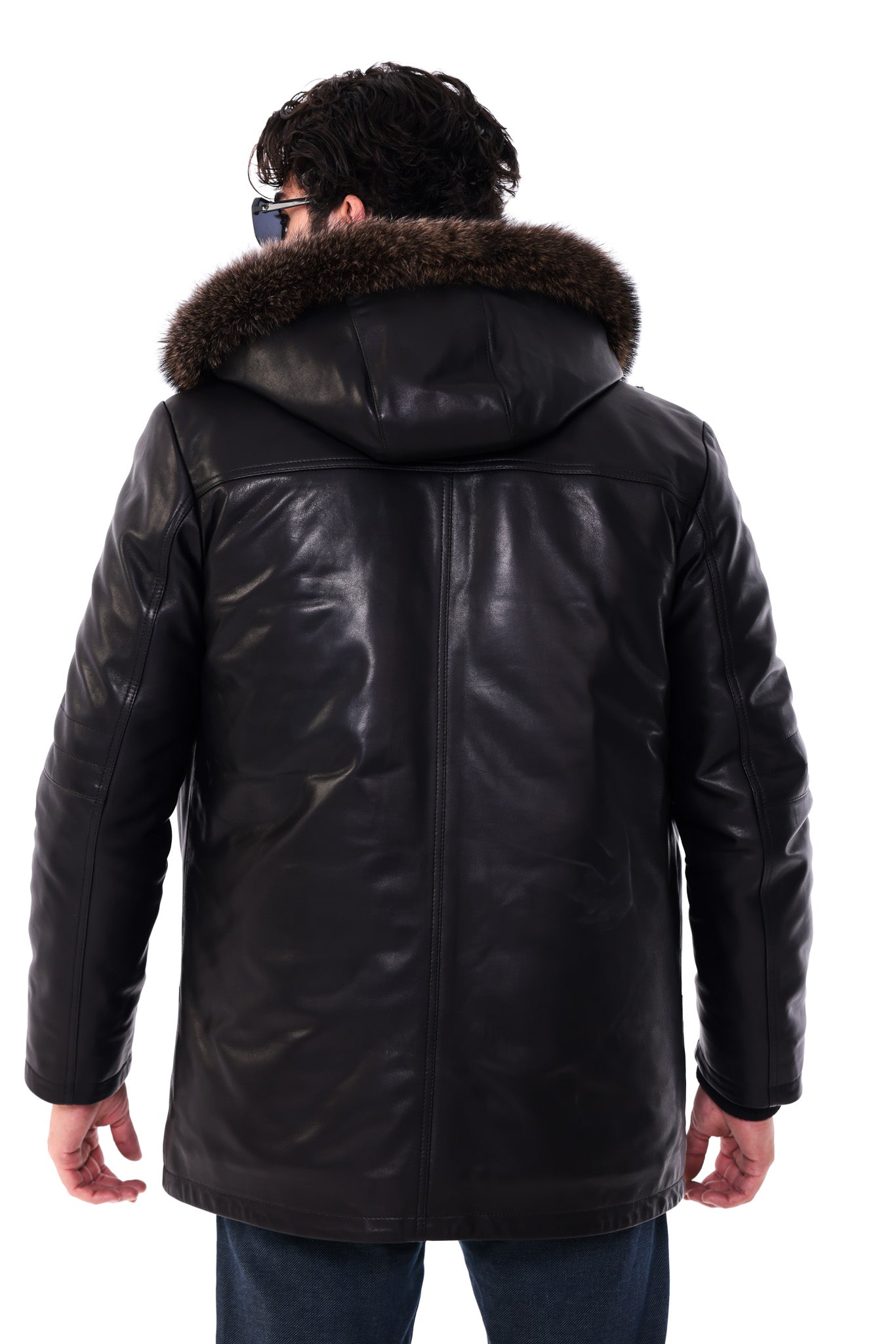 The Montreux Black Genuine Leather Fur-Lined Hooded Men Jacket