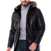 The Kaldren Black Genuine Leather Fur-Trimmed Hooded Men Jacket