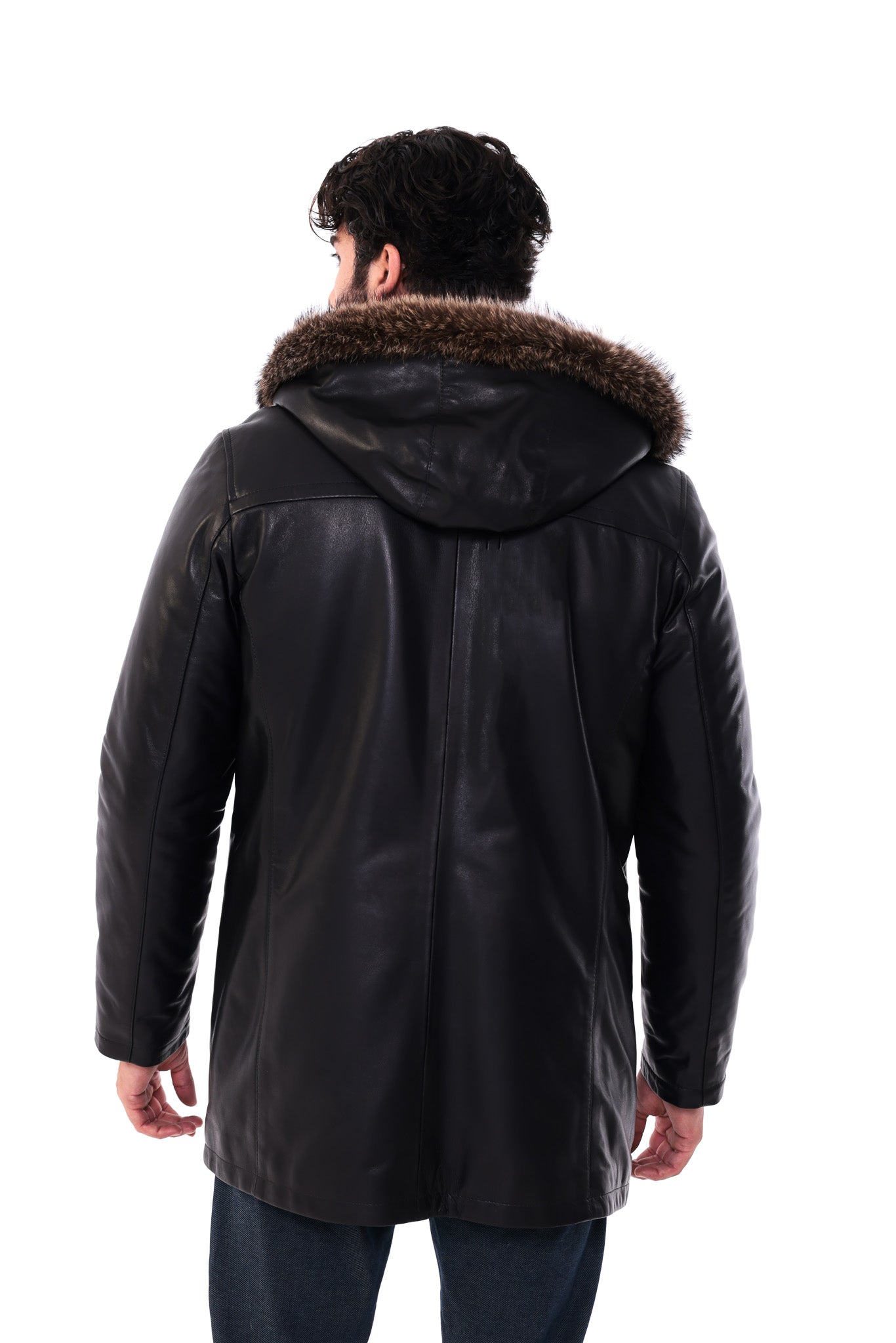 The Kaldren Black Genuine Leather Fur-Trimmed Hooded Men Jacket