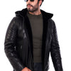 The Varello Black Genuine Leather Shearling Hooded Men Jacket