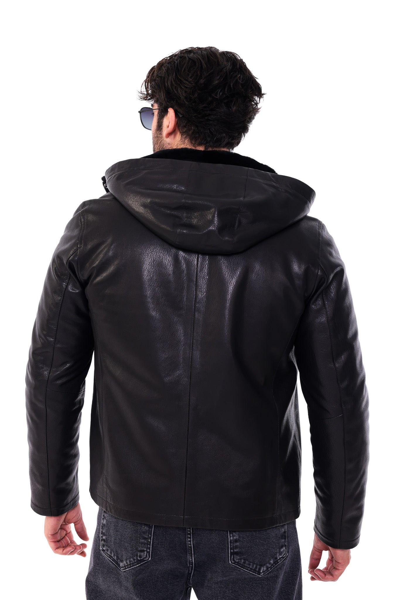 The Varello Black Genuine Leather Shearling Hooded Men Jacket
