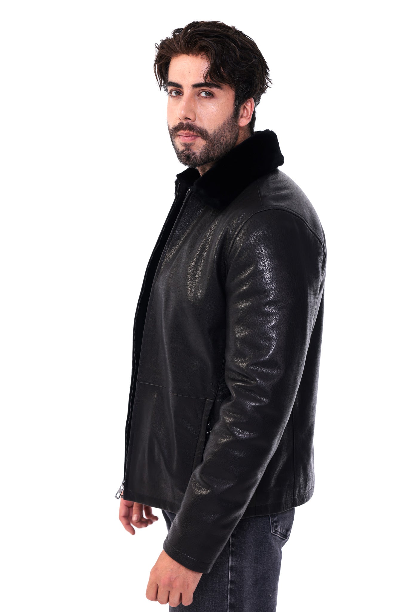 The Elvaris Black Genuine Leather Fur Collar Men Jacket