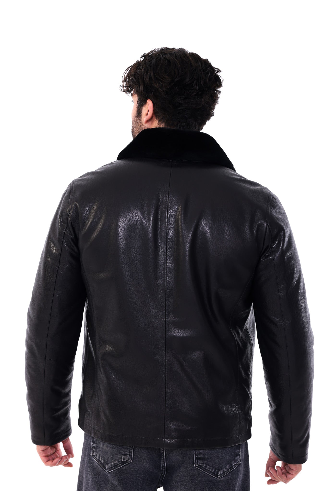 The Elvaris Black Genuine Leather Fur Collar Men Jacket