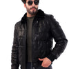 The Zervano Black Genuine Leather Fur Collar Puffer Men Jacket