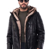 The Valdoro Black Genuine Leather Fur-Lined Hooded Men jacket