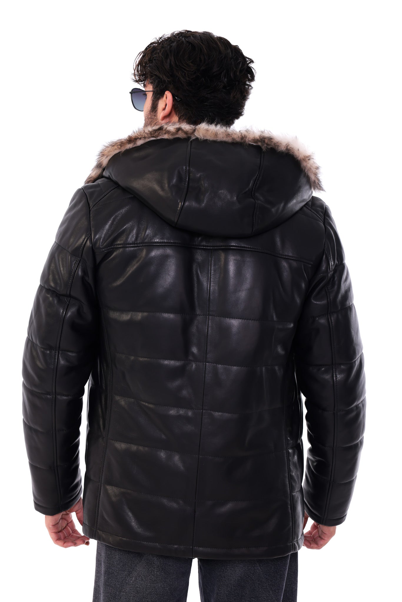 The Valdoro Black Genuine Leather Fur-Lined Hooded Men jacket