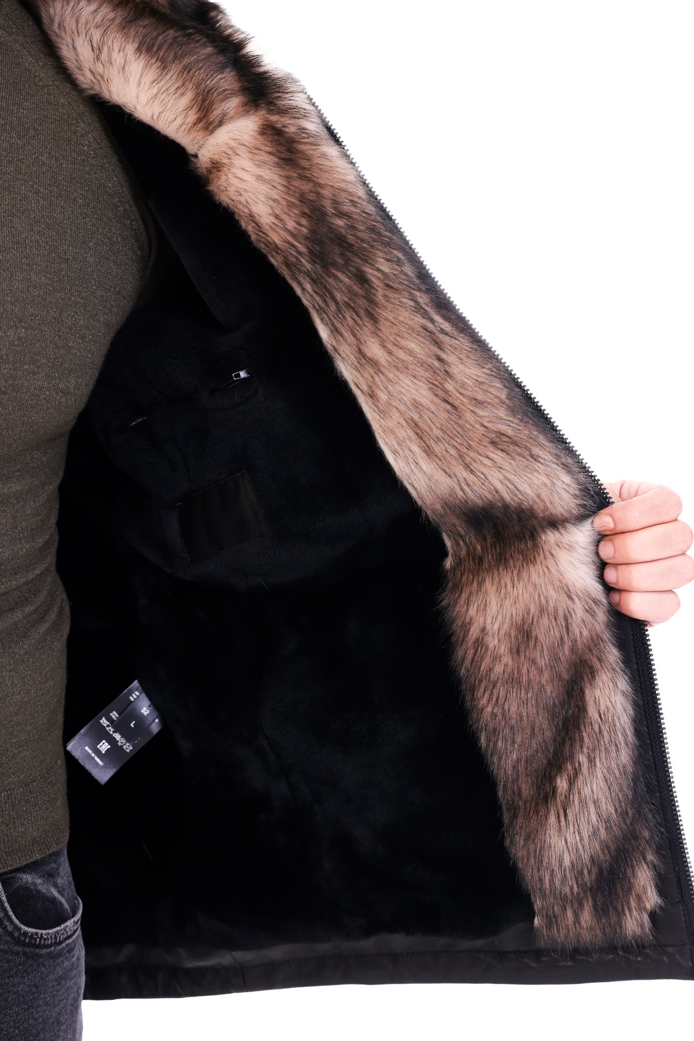 The Valdoro Black Genuine Leather Fur-Lined Hooded Men jacket