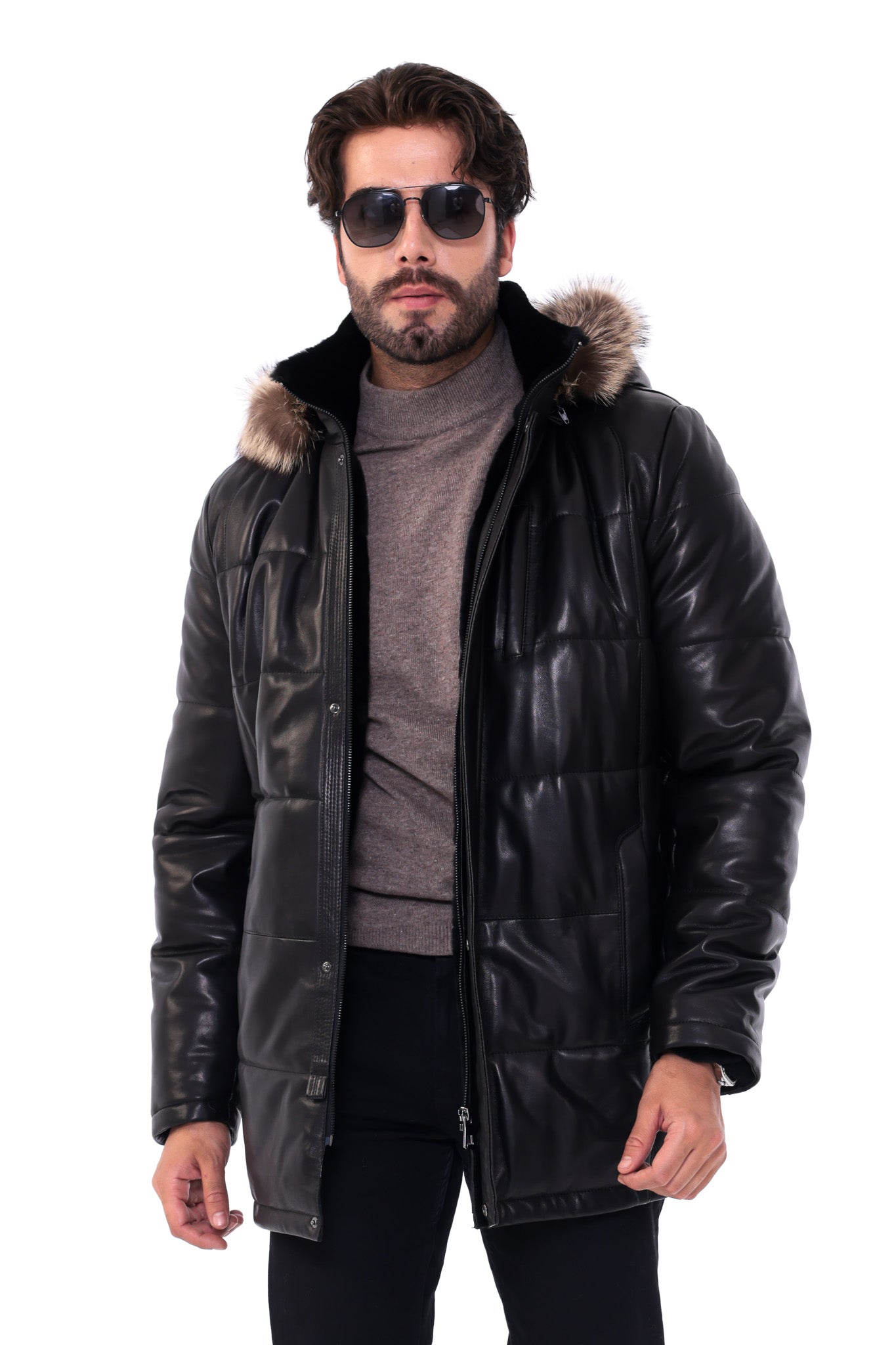 The Montrevia Black Genuine Leather Fur Hooded Men Jacket