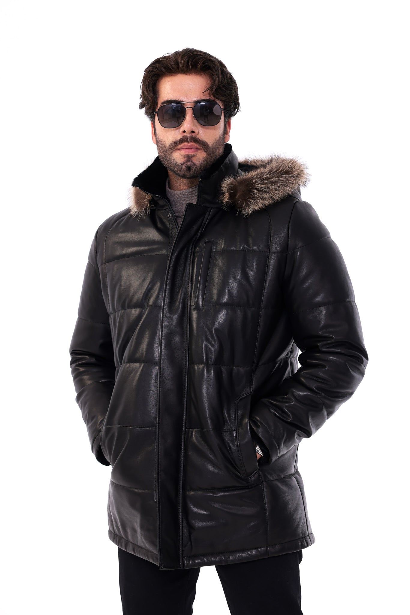 The Montrevia Black Genuine Leather Fur Hooded Men Jacket