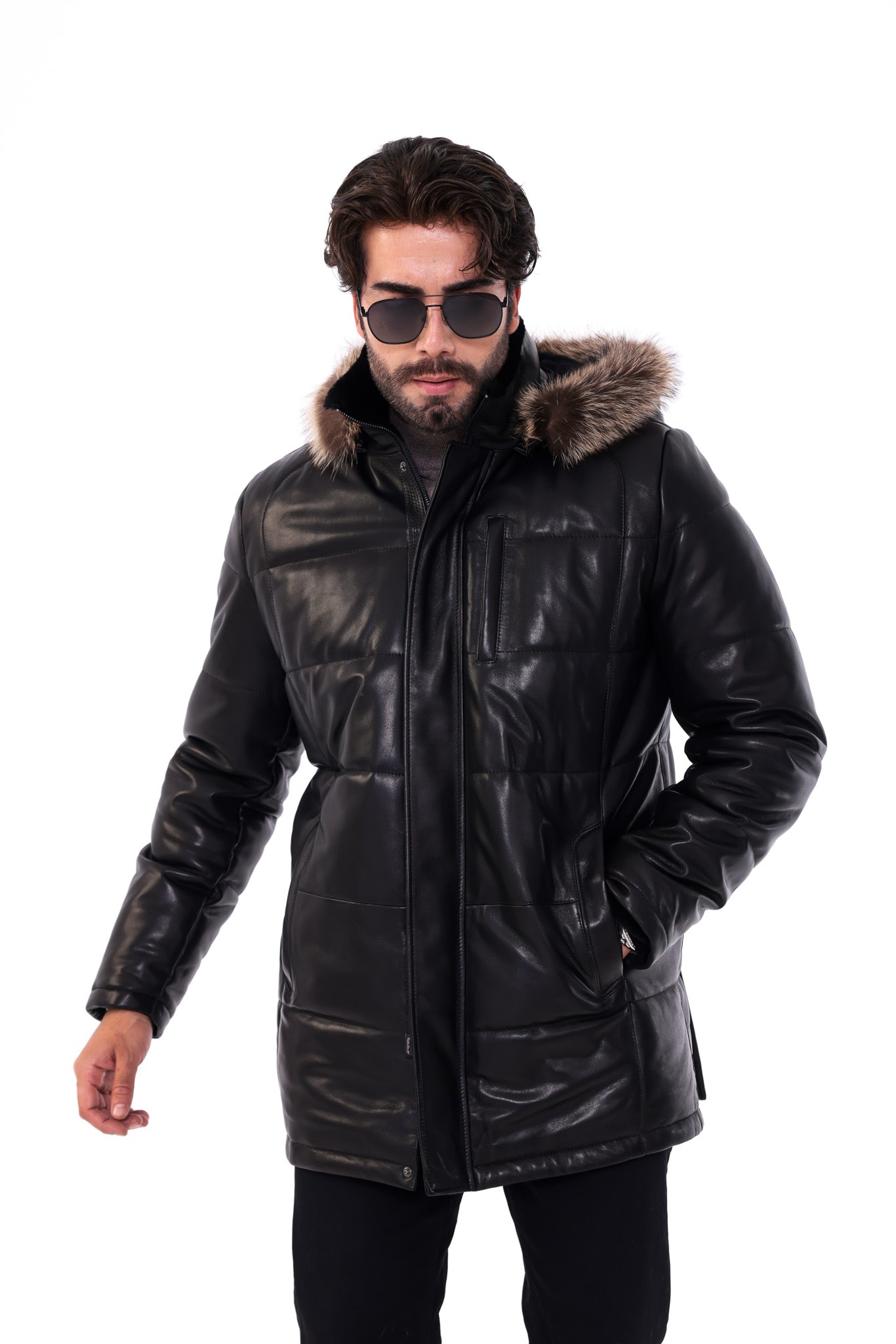 The Montrevia Black Genuine Leather Fur Hooded Men Jacket