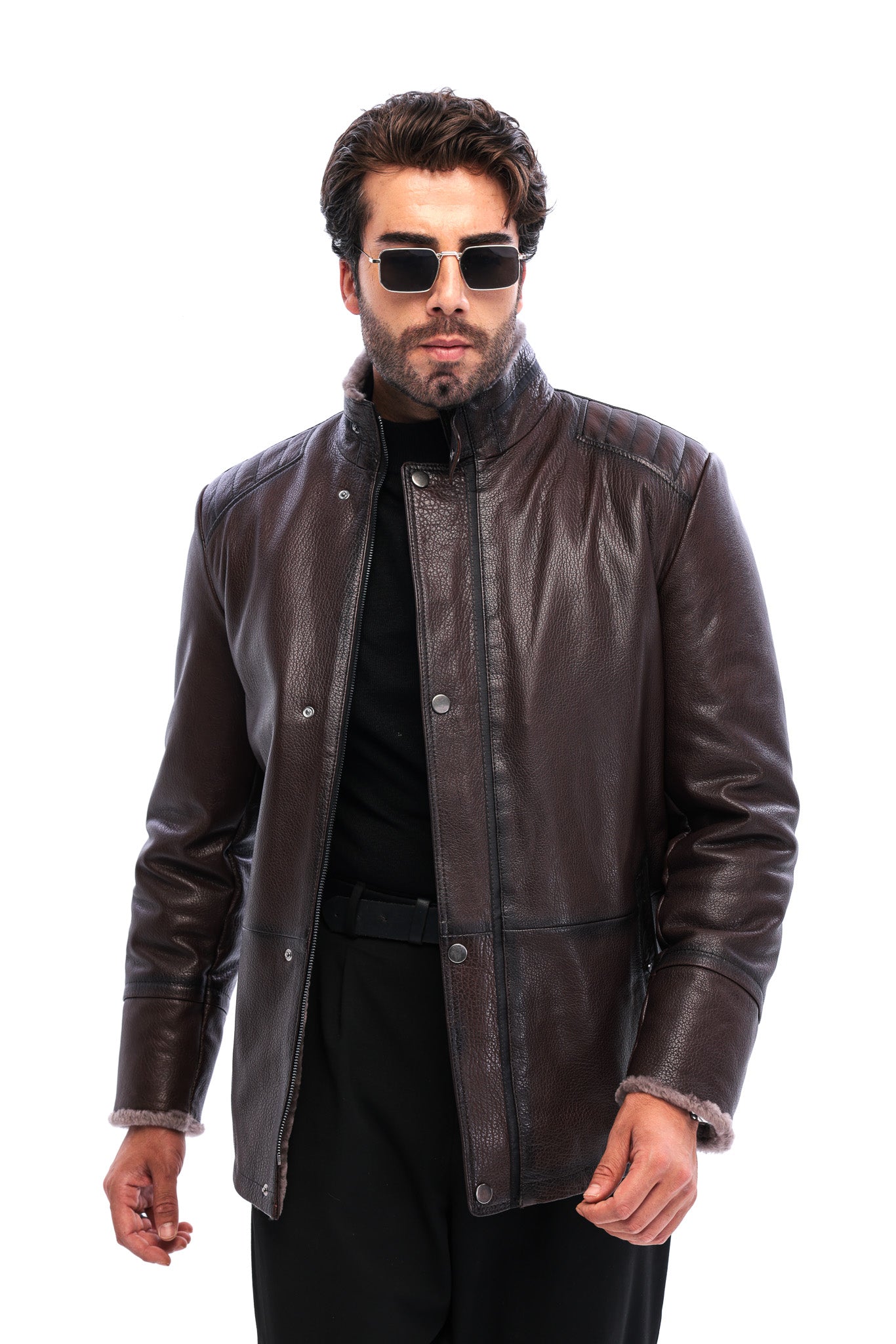 The Sondrio Brown Genuine Leather Shearling Men Jacket
