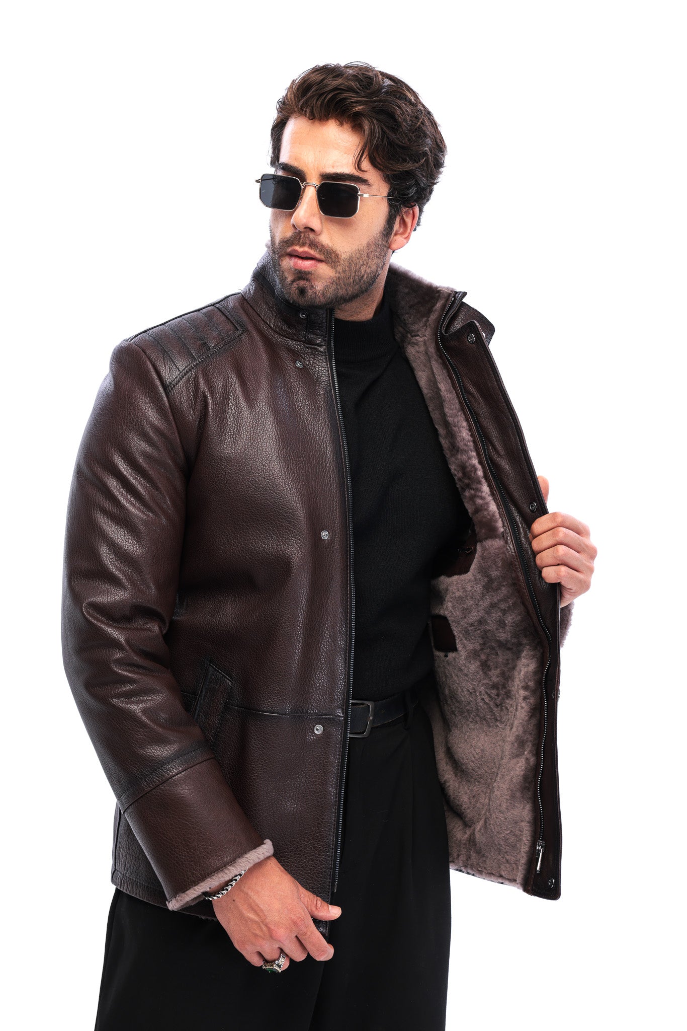 The Sondrio Brown Genuine Leather Shearling Men Jacket